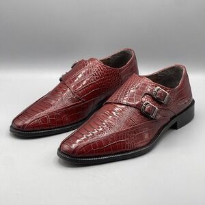 Stacy Adams Men's 7 Shoes Red Double Monk Strap Leather Croc Print Kasimir 24902
